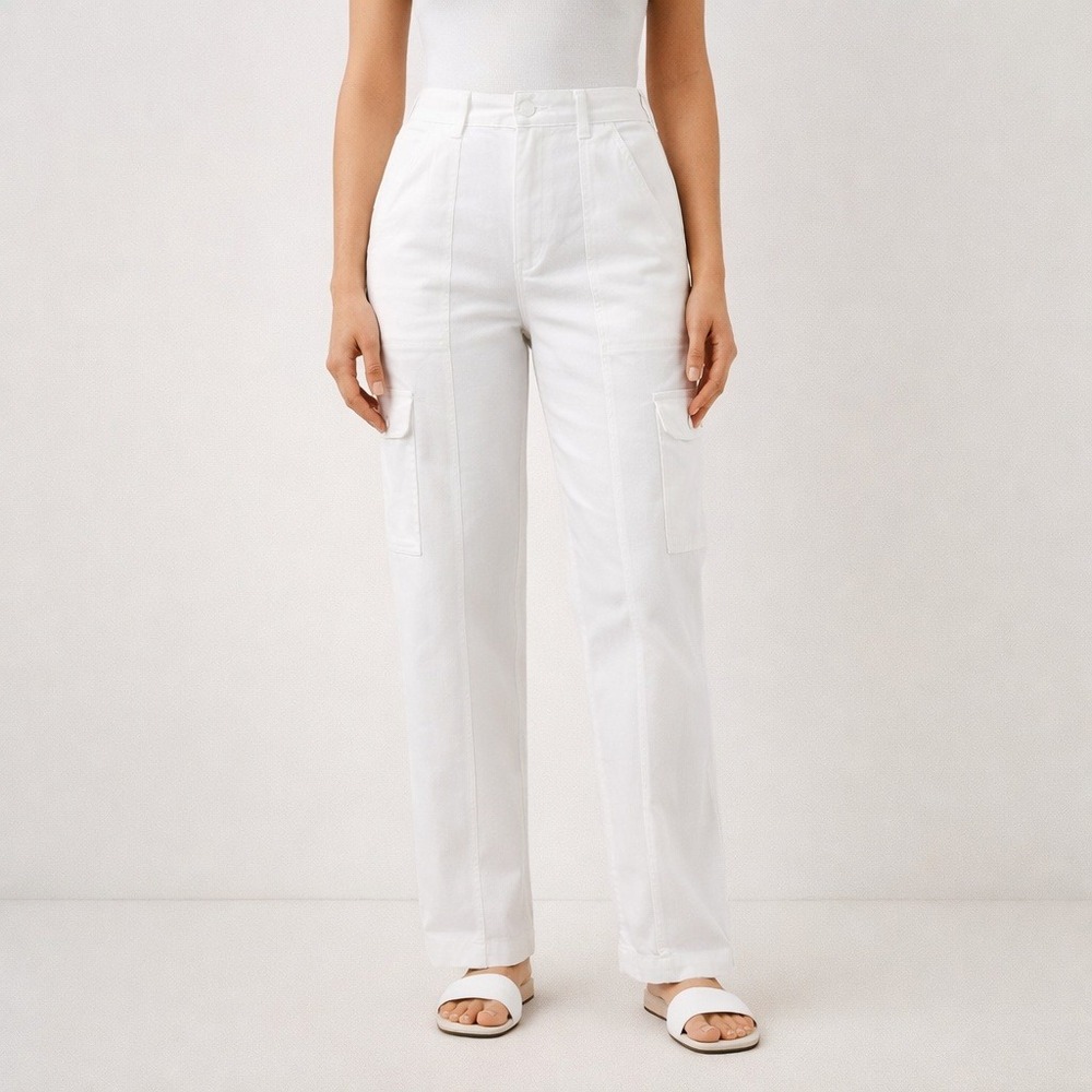 Judy Blue White Cargo Pants High Rise Straight Leg Utility‎ Womens 13/31 White